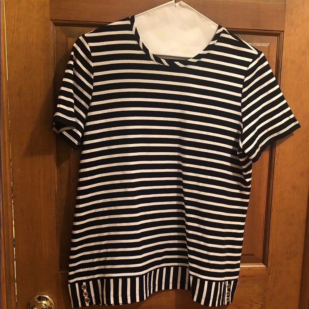 Jones New York Black and White Striped Top